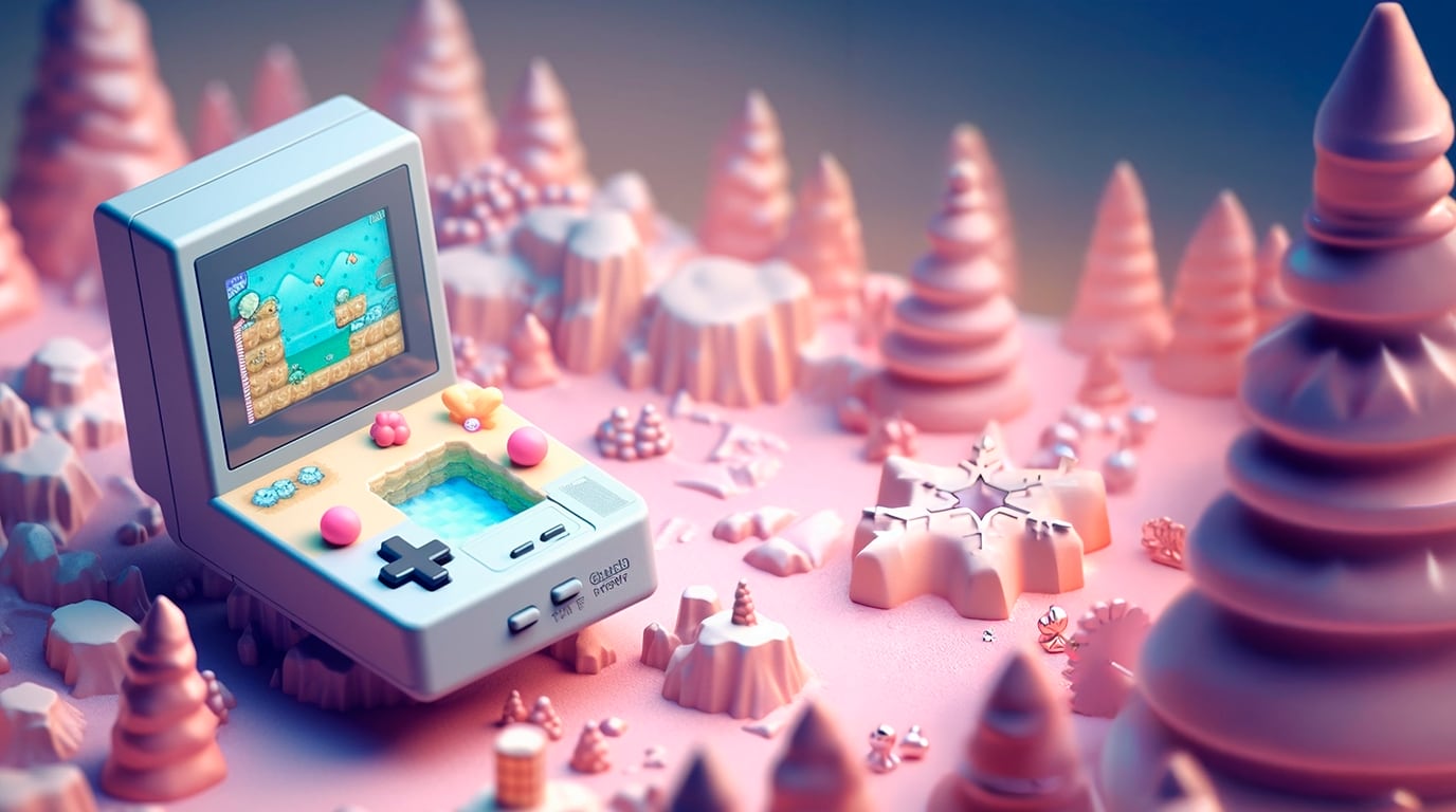 A high-tech, Nintendo-inspired 3D hero background for a creative technologist.
